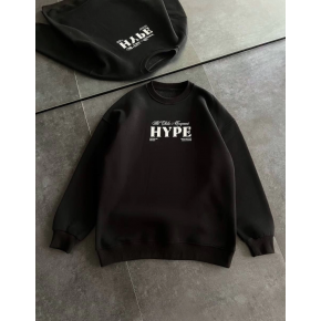 Kadın 3 İplik Pamuklu Bisiklet Yaka Baskılı SweatShirt - Siyah