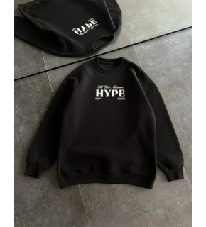 Kadın 3 İplik Pamuklu Bisiklet Yaka Baskılı SweatShirt - Siyah