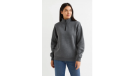 Kadın 3 İplik Pamuklu Dık Yaka Yarım Fermuarlı SweatShirt - Antrasit