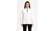 Kadın 3 İplik Pamuklu Dık Yaka Yarım Fermuarlı SweatShirt - Beyaz
