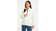 Kadın 3 İplik Pamuklu Dık Yaka Yarım Fermuarlı SweatShirt - Beyaz