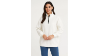 Kadın 3 İplik Pamuklu Dık Yaka Yarım Fermuarlı SweatShirt - Beyaz