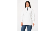 Kadın 3 İplik Pamuklu Dık Yaka Yarım Fermuarlı SweatShirt - Beyaz