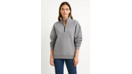 Kadın 3 İplik Pamuklu Dık Yaka Yarım Fermuarlı SweatShirt - Gri