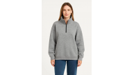 Kadın 3 İplik Pamuklu Dık Yaka Yarım Fermuarlı SweatShirt - Gri