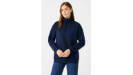 Kadın 3 İplik Pamuklu Dık Yaka Yarım Fermuarlı SweatShirt - Lacivert