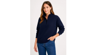 Kadın 3 İplik Pamuklu Dık Yaka Yarım Fermuarlı SweatShirt - Lacivert
