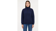 Kadın 3 İplik Pamuklu Dık Yaka Yarım Fermuarlı SweatShirt - Lacivert