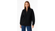 Kadın 3 İplik Pamuklu Dık Yaka Yarım Fermuarlı SweatShirt - Siyah