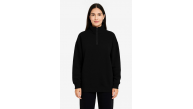Kadın 3 İplik Pamuklu Dık Yaka Yarım Fermuarlı SweatShirt - Siyah