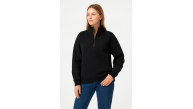 Kadın 3 İplik Pamuklu Dık Yaka Yarım Fermuarlı SweatShirt - Siyah