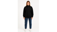 Kadın 3 İplik Pamuklu Dık Yaka Yarım Fermuarlı SweatShirt - Siyah