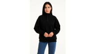Kadın 3 İplik Pamuklu Dık Yaka Yarım Fermuarlı SweatShirt - Siyah