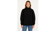 Kadın 3 İplik Pamuklu Dık Yaka Yarım Fermuarlı SweatShirt - Siyah