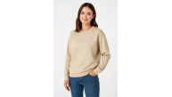 Kadın 3 İplik Pamuklu Düz Bisiklet Yaka SweatShirt - Bej