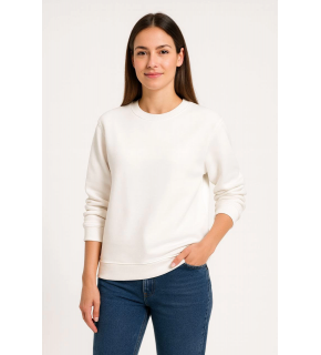 Kadın 3 İplik Pamuklu Düz Bisiklet Yaka SweatShirt - Beyaz