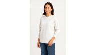Kadın 3 İplik Pamuklu Düz Bisiklet Yaka SweatShirt - Beyaz