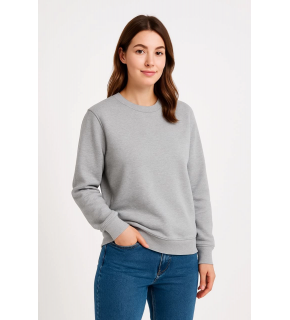 Kadın 3 İplik Pamuklu Düz Bisiklet Yaka SweatShirt - Gri