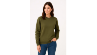 Kadın 3 İplik Pamuklu Düz Bisiklet Yaka SweatShirt - Haki
