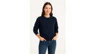 Kadın 3 İplik Pamuklu Düz Bisiklet Yaka SweatShirt - Lacivert