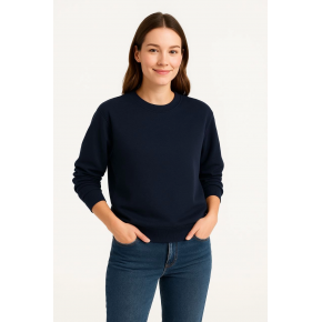 Kadın 3 İplik Pamuklu Düz Bisiklet Yaka SweatShirt - Lacivert