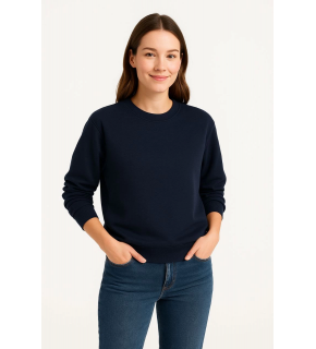 Kadın 3 İplik Pamuklu Düz Bisiklet Yaka SweatShirt - Lacivert