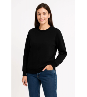 Kadın 3 İplik Pamuklu Düz Bisiklet Yaka SweatShirt - Siyah