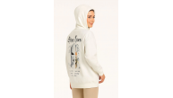Kadın Kapüşonlu Kanguru Cepli Sweatshirt 3 İplik Pamuklu Baskılı Hoodie - Beyaz Kadın Kapüşonlu Kanguru Cepli Sweatshirt 3 İplik Pamuklu Baskılı Hoodie - Beyaz