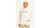 Kadın Kapüşonlu Kanguru Cepli Sweatshirt 3 İplik Pamuklu Baskılı Hoodie - Beyaz Kadın Kapüşonlu Kanguru Cepli Sweatshirt 3 İplik Pamuklu Baskılı Hoodie - Beyaz