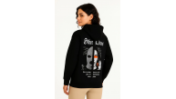 Kadın Kapüşonlu Kanguru Cepli Sweatshirt 3 İplik Pamuklu Baskılı Hoodie - Siyah Kadın Kapüşonlu Kanguru Cepli Sweatshirt 3 İplik Pamuklu Baskılı Hoodie - Siyah