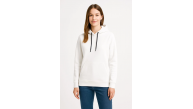 Kadın Kapüşonlu Kanguru Cepli 3 İplik Pamuklu Oversize Hoodie Sweatshirt - Beyaz