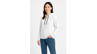 Kadın Kapüşonlu Kanguru Cepli 3 İplik Pamuklu Oversize Hoodie Sweatshirt - Beyaz