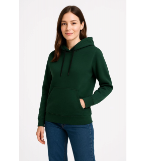 Kadın 3 İplik Pamuklu Kapüşonlu Kanguru Cepli Sweatshirt hoodie - Haki