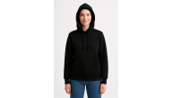 Kadın 3 İplik Pamuklu Kapüşonlu Kanguru Cepli Sweatshirt hoodie - Siyah