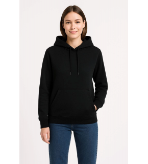 Kadın 3 İplik Pamuklu Kapüşonlu Kanguru Cepli Sweatshirt hoodie - Siyah