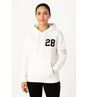 Kadın Kapüşonlu Kanguru Cepli Sweatshirt 3 İplik Pamuklu Baskılı Hoodie - Beyaz