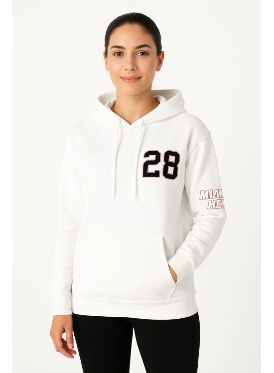 Kadın Kapüşonlu Kanguru Cepli Sweatshirt 3 İplik Pamuklu Baskılı Hoodie - Beyaz Kadın Kapüşonlu Kanguru Cepli Sweatshirt 3 İplik Pamuklu Baskılı Hoodie - Beyaz