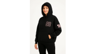 Kadın 3 İplik Pamuklu Kapüşonlu Kanguru Cepli Baskılı Hoodie Sweatshirt - Siyah