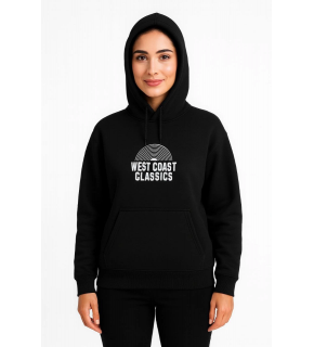 Kadın Oversize Kapüşonlu Cepli Baskılı 3 İplik Pamuklu Hoodie Sweatshirt - Siyah