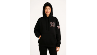 Kadın 3 İplik Pamuklu Kapüşonlu Kanguru Cepli Baskılı Hoodie Sweatshirt - Siyah