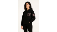 Kadın 3 İplik Pamuklu Kapüşonlu Kanguru Cepli Baskılı Hoodie Sweatshirt - Siyah