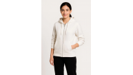 Kadın 3 İplik Kapüşonlu Tam Fermuarlı Kanguru Cepli Sweatshirt Hoodie - Beyaz