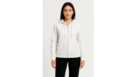Kadın 3 İplik Kapüşonlu Tam Fermuarlı Kanguru Cepli Sweatshirt Hoodie - Beyaz