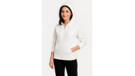 Kadın 3 İplik Kapüşonlu Tam Fermuarlı Kanguru Cepli Sweatshirt Hoodie - Beyaz