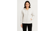 Kadın 3 İplik Kapüşonlu Tam Fermuarlı Kanguru Cepli Sweatshirt Hoodie - Beyaz