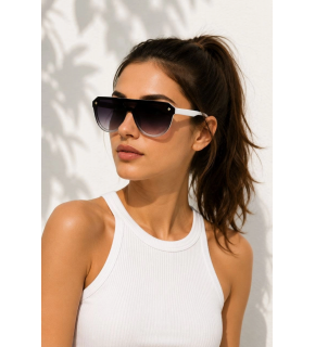 Kadın UV400 Güneş Gözlüğü Siyah Beyaz Çerçeveli Degrade Füme Cam Modern Tasarım