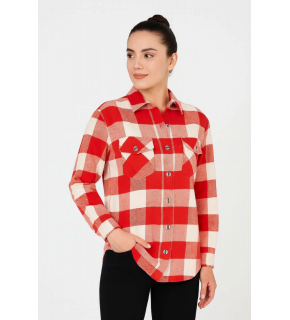 Kadın Oduncu Gömlek Uzun Kollu Şardonlu Kırmızı Beyaz Kareli Desen Regular Fit - Bordo