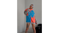 Kadın W Nakış İşlemeli Kapüşonlu 3 iplik pamuklu Parçalı Sweatshirt Hoodie - Mavi Kadın W Nakış İşlemeli Kapüşonlu 3 iplik pamuklu Parçalı Sweatshirt Hoodie - Mavi
