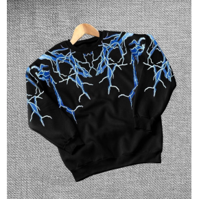 Kadın Yıldırım Baskılı Bisiklet Yaka 3 iplik pamuklu Sweatshirt - Siyah