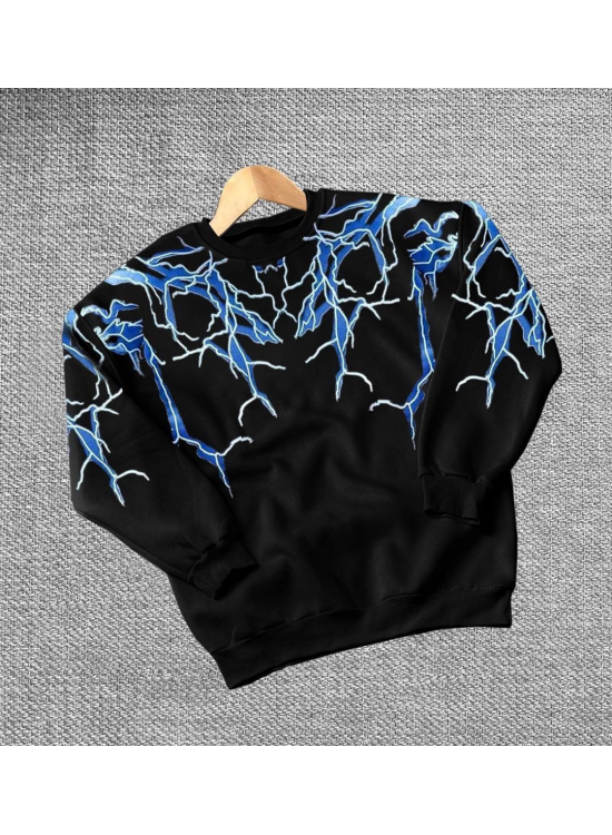 Kadın Yıldırım Baskılı Bisiklet Yaka 3 iplik pamuklu Sweatshirt - Siyah Kadın Yıldırım Baskılı Bisiklet Yaka 3 iplik pamuklu Sweatshirt - Siyah